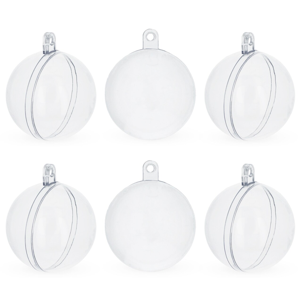 Set of 6 Mini Clear Plastic Ball Ornaments 1.92 Inches (49 mm)